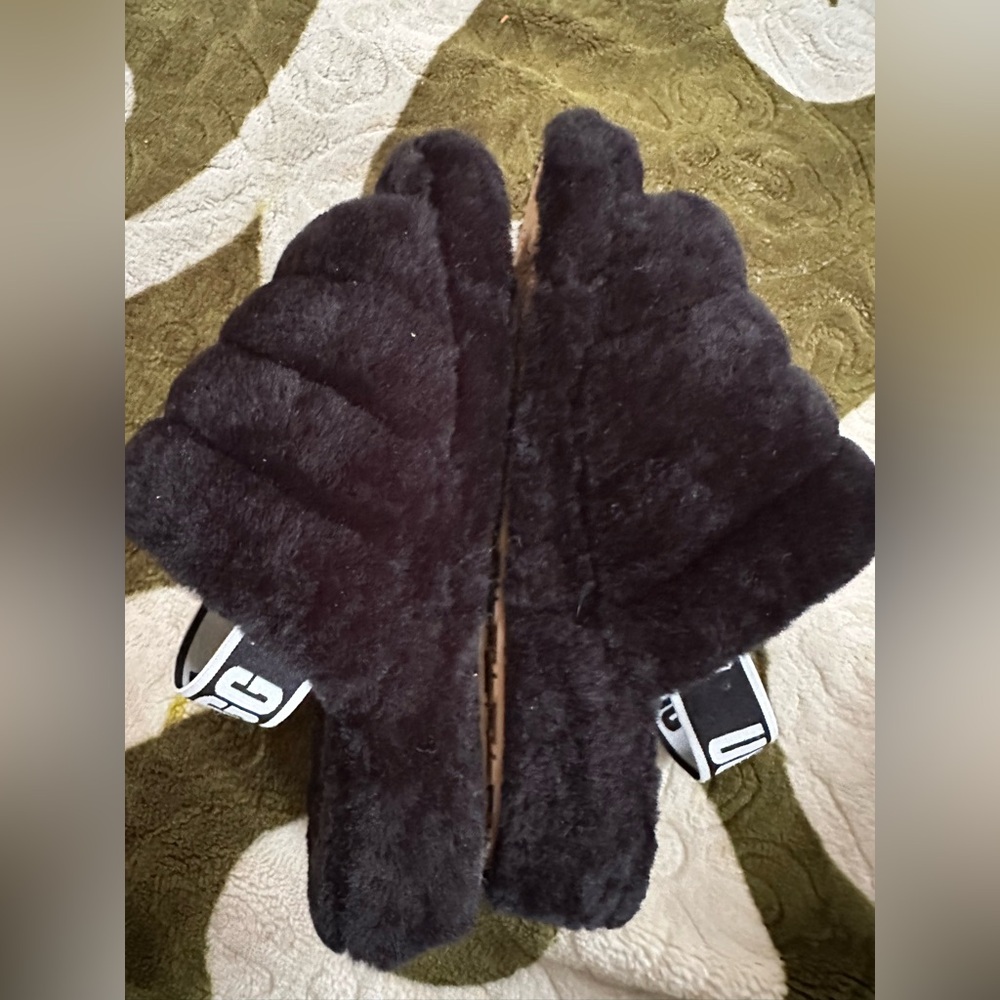 UGG Fluff Yeah Genuine Shearling Platform Slingback Sandal Slide Black Women 8 - Picture 7 of 11